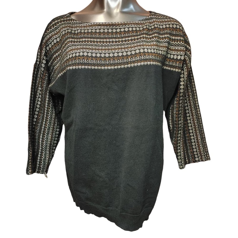 Chaps Classics Women's Long Sleeve Black/Brown Knitted Sweatshirt Large